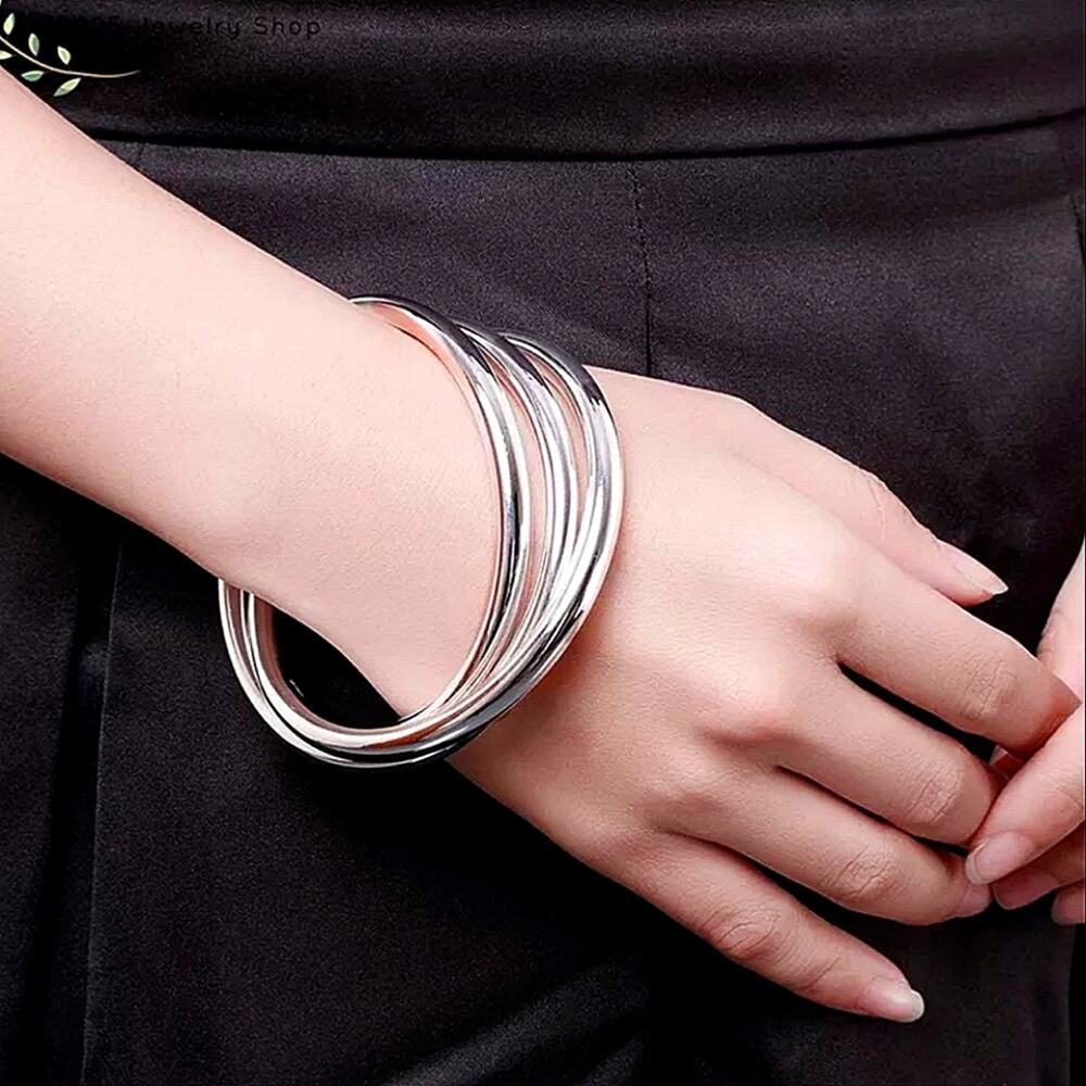 Bangle Bracelets Sterling Silver Three Piece Set - Picture 5 of 9